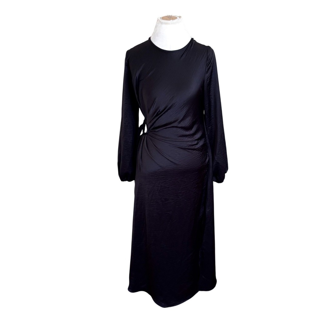 House of Harlow 1960 O-Ring‎ Draped Satin Maxi Dress Medium Black Ruching Party